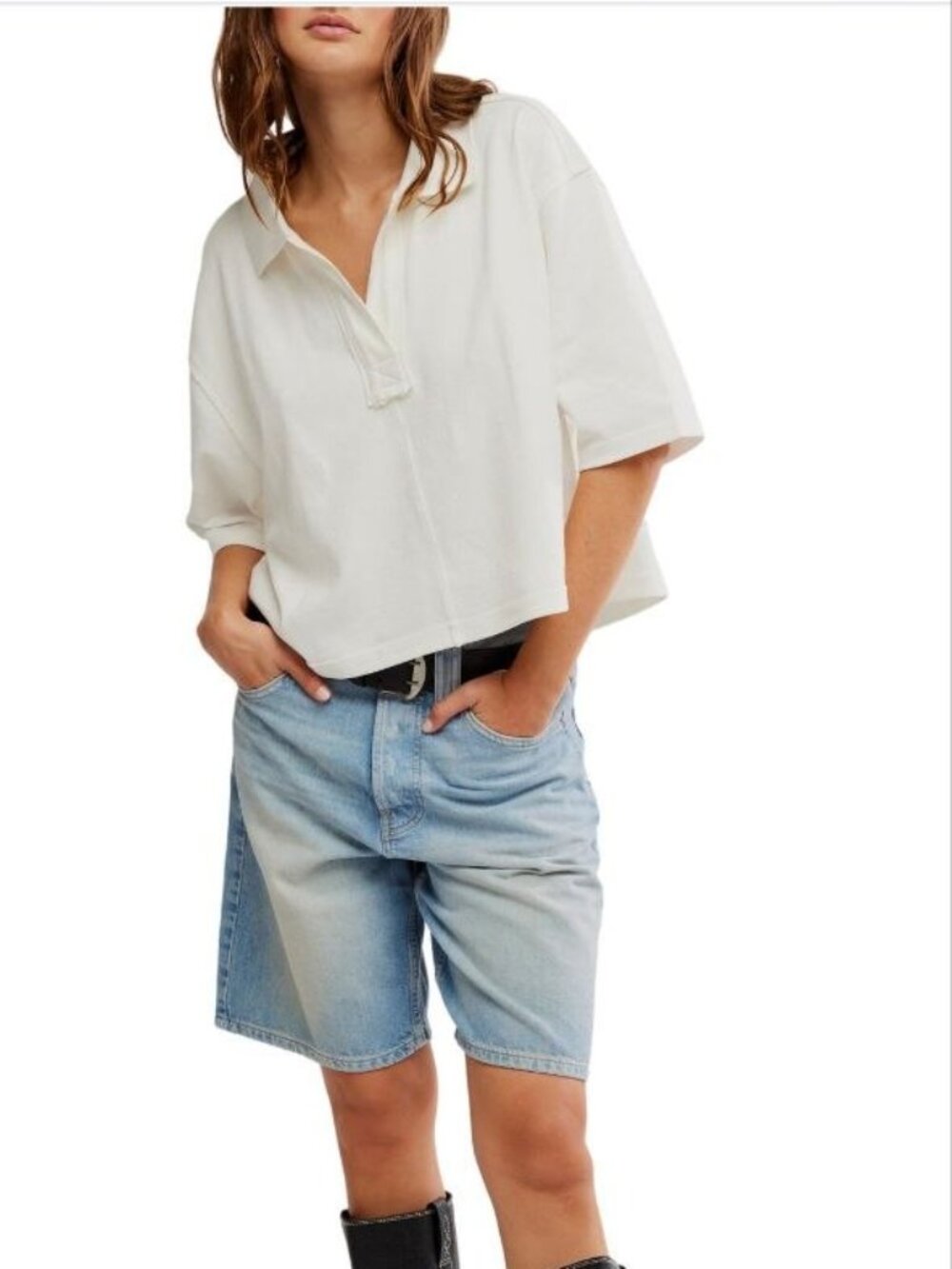 $68 We The Free/ Free People Denmark Polo Top Ivory Size XL
